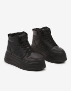  Sneakers Negri cu Platformă Puternic Căptușiți cu Blană Lealwen