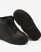  Sneakers Negri cu Platformă Puternic Căptușiți cu Blană Lealwen