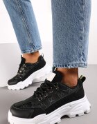  Sneakers Negri cu șireturi cu vârf rotund cu talpă groasă Alaiad