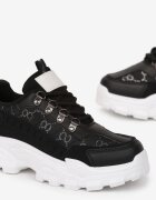  Sneakers Negri cu șireturi cu vârf rotund cu talpă groasă Alaiad