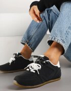  Sneakers Negri Decorați cu Cusături și Șiret Dublu Telisaria