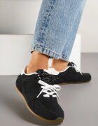  Sneakers Negri Decorați cu Cusături și Șiret Dublu Telisaria