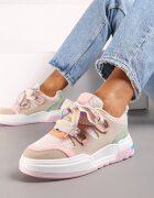  Sneakers roz-bej cu talpă groasă cu șireturi decorative Zeldema
