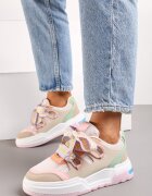  Sneakers roz-bej cu talpă groasă cu șireturi decorative Zeldema