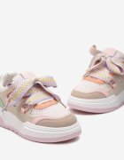  Sneakers roz-bej cu talpă groasă cu șireturi decorative Zeldema