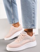  Sneakers Roz cu Platformă Decorați cu Nituri și Inserții Patchwork Jeneria