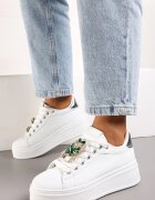  Sneakerși Alb-Verde cu Platformă și Aplicații Bijuterii Detașabile pe Șireturi Tamaki