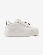  Sneakerși Alb-Verde cu Platformă și Aplicații Bijuterii Detașabile pe Șireturi Tamaki