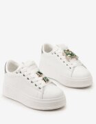  Sneakerși Alb-Verde cu Platformă și Aplicații Bijuterii Detașabile pe Șireturi Tamaki