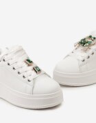  Sneakerși Alb-Verde cu Platformă și Aplicații Bijuterii Detașabile pe Șireturi Tamaki