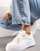 Sneakerși Albi cu șireturi cu platformă cu inserții metalice Arileva
