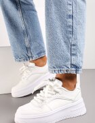  Sneakerși Albi cu șireturi cu platformă cu inserții metalice Arileva