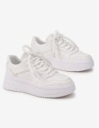  Sneakerși Albi cu șireturi cu platformă cu inserții metalice Arileva