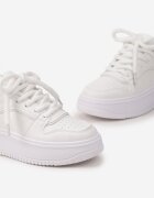  Sneakerși Albi cu șireturi cu platformă cu inserții metalice Arileva