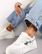  Sneakersi Albi Cu șireturi cu Talpă Groasă cu Aplicații Sclipitoare Anaieli