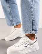  Sneakersi Albi Cu șireturi cu Talpă Groasă cu Aplicații Sclipitoare Anaieli