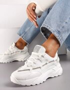  Sneakerși Albi cu șnur decorativ cu zirconii Saerina