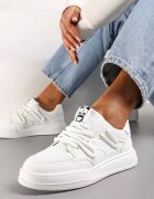  Sneakersi Albi Decorați cu o emblemă cu Pandă și șireturi late Wannia