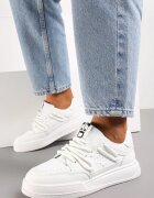  Sneakersi Albi Decorați cu o emblemă cu Pandă și șireturi late Wannia