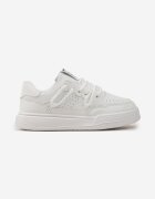  Sneakersi Albi Decorați cu o emblemă cu Pandă și șireturi late Wannia
