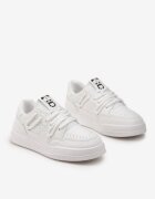  Sneakersi Albi Decorați cu o emblemă cu Pandă și șireturi late Wannia
