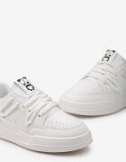  Sneakersi Albi Decorați cu o emblemă cu Pandă și șireturi late Wannia