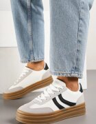  Sneakerși Albi Tip Tenisi Iconici cu Talpă Groasă cu Relief Lisanitea