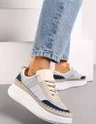  Sneakerși Bej și Albaștri cu Platformă Decorați cu Inserții din Tweed și Zirconii Eganna