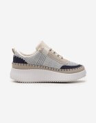  Sneakerși Bej și Albaștri cu Platformă Decorați cu Inserții din Tweed și Zirconii Eganna