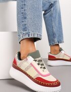  Sneakerși Bordo pe platformă decorați cu inserții din tweed și cu zirconii Eganna