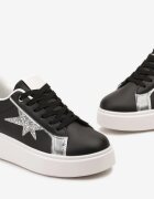  Sneakerși negri cu șireturi pe platformă joasă cu inserții sclipitoare Cominia