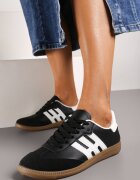 Sneakerși Negru-Alb Casual cu Șireturi cu Talpă Plată și Benzi Laterale Weiara