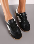  Sneakerși Negru-Alb Casual cu Șireturi cu Talpă Plată și Benzi Laterale Weiara