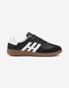  Sneakerși Negru-Alb Casual cu Șireturi cu Talpă Plată și Benzi Laterale Weiara
