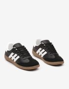  Sneakerși Negru-Alb Casual cu Șireturi cu Talpă Plată și Benzi Laterale Weiara