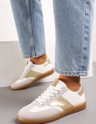  Sneakerși Teniși Alb-Auriu cu înșiretare clasică Norio