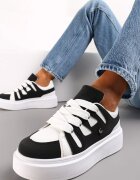  Sneakersy Alb-Negru cu Talpă Groasă Joase Alisis