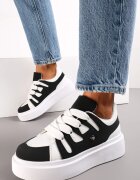  Sneakersy Alb-Negru cu Talpă Groasă Joase Alisis