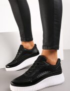  Sneakersy Czarne pe Platformă Decorate cu Nituri și cu Inserții Patchwork Jeneria