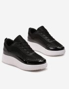  Sneakersy Czarne pe Platformă Decorate cu Nituri și cu Inserții Patchwork Jeneria