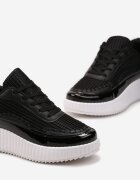  Sneakersy Czarne pe Platformă Decorate cu Nituri și cu Inserții Patchwork Jeneria