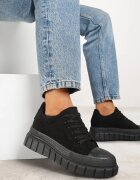  Sneakersy Negre Vices pe Platformă cu Embosare Decorați cu Perforații Leaniael