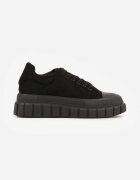  Sneakersy Negre Vices pe Platformă cu Embosare Decorați cu Perforații Leaniael