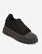  Sneakersy Negre Vices pe Platformă cu Embosare Decorați cu Perforații Leaniael