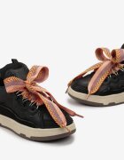  Sneakersy Negri cu șireturi decorative și cu inserție pe limbă Cristen