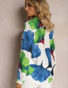 sophyline Cămașă Albă-Bleumarin Clasică cu Motiv Floral Mirtilla