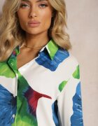 sophyline Cămașă Albă-Bleumarin Clasică cu Motiv Floral Mirtilla