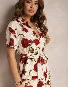 sophyline Cămașă Bej-Bordo cu Imprimeu Floral Legată în Talie Uvularia