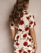sophyline Cămașă Bej-Bordo cu Imprimeu Floral Legată în Talie Uvularia