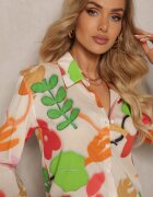 sophyline Cămașă Bej-Verde de bumbac cu Model Abstract Bellanight